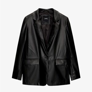 Black Faux Leather Blazer Jacket - Women XS